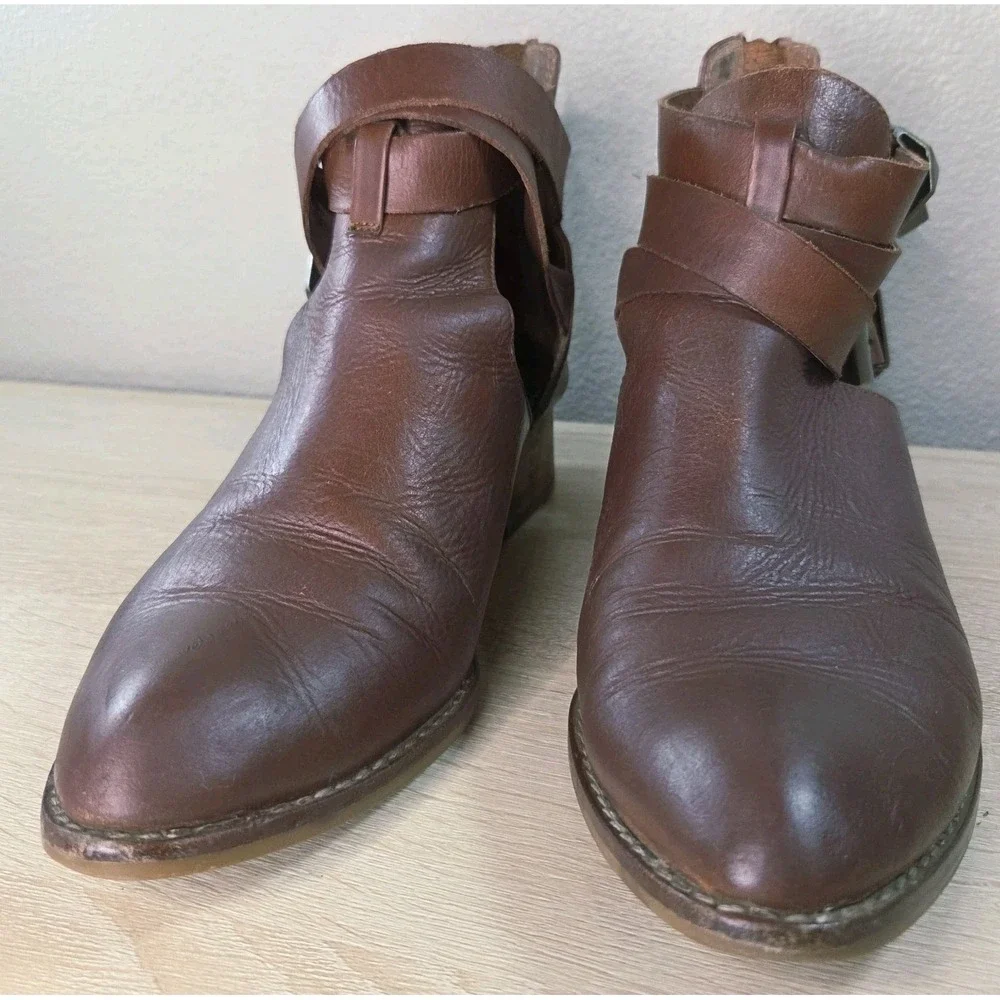 Jeffrey Campbell Everly Ibiza Leather Cutout Ankle Boots Womens‎ 6.5 Brown Boho